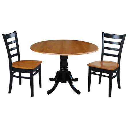International Concepts Round 42 in. Dual Drop Leaf Dining Table with 2 Ladderback Chairs - 3 Piece Dining Set, 42 in W K57-42DP-C617P